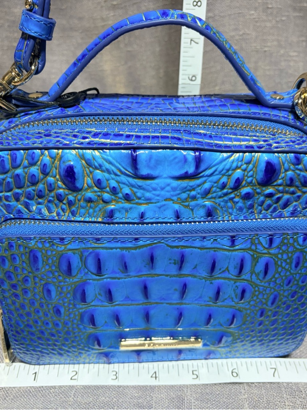 Brahmin Blue Croc-Embossed Top-Handle Crossbody Bag - Picture 2 of 12